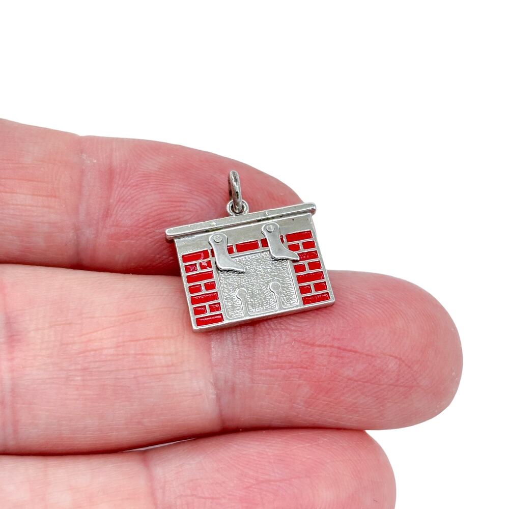 Vintage Sterling Silver 925 Merry Xmas Fireplace Charm